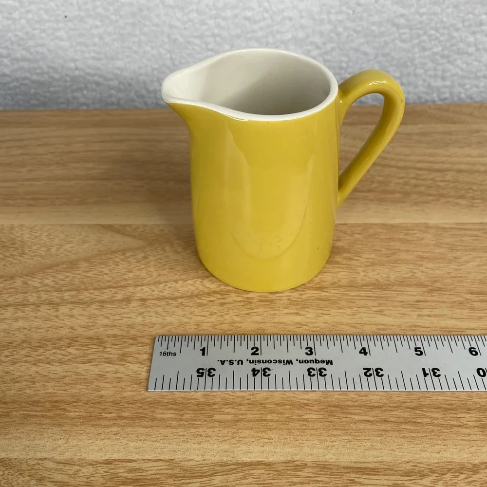 Yellow Ceramic Creamer Pitcher Small Individual Milk Syrup Server Glossy MCM‎